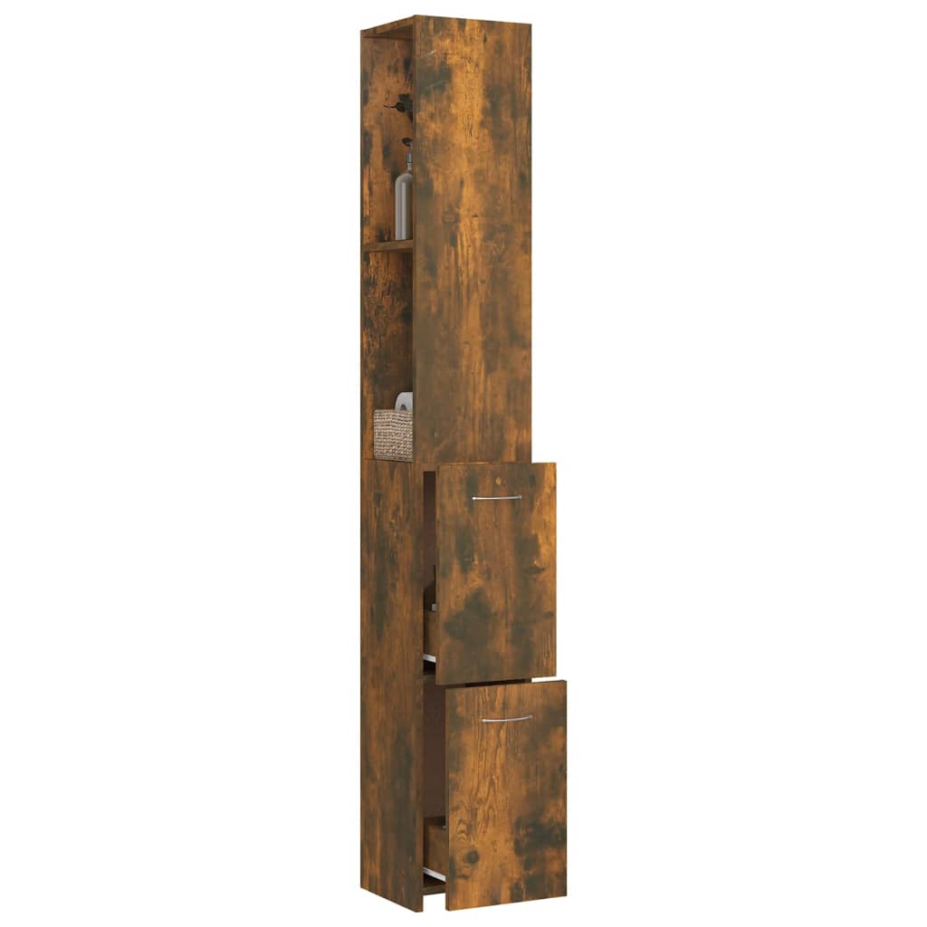 Bathroom Cabinet Smoked Oak 25x26.5x170 cm Wood Material