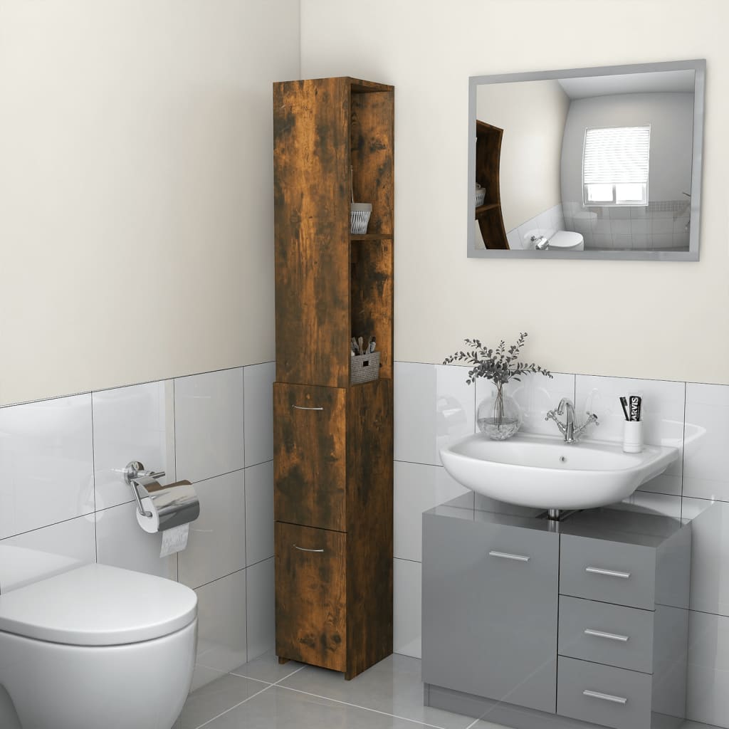 Bathroom Cabinet Smoked Oak 25x26.5x170 cm Wood Material