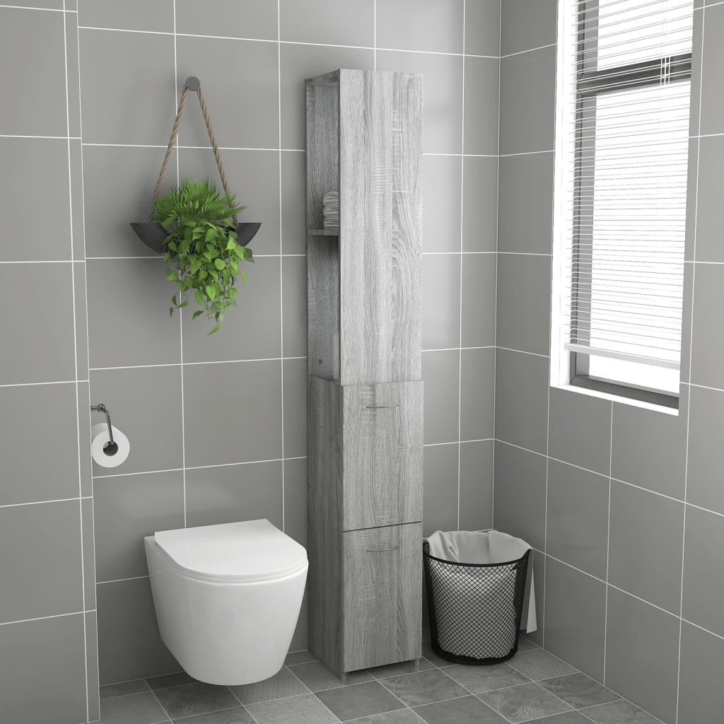 Bathroom Cabinet Grey Sonoma 25x26.5x170 cm Wood Material