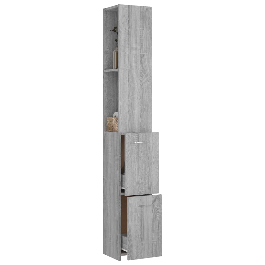 Bathroom Cabinet Grey Sonoma 25x26.5x170 cm Wood Material