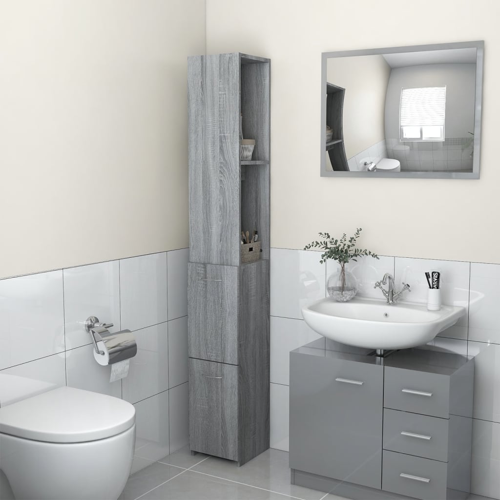 Bathroom Cabinet Grey Sonoma 25x26.5x170 cm Wood Material