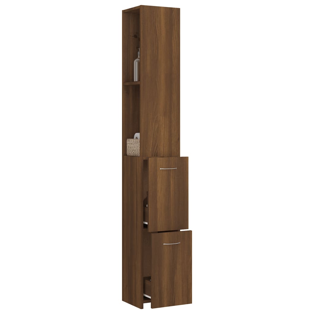 Bathroom Cabinet Brown Oak Look 25x26.5x170 cm Wood Material