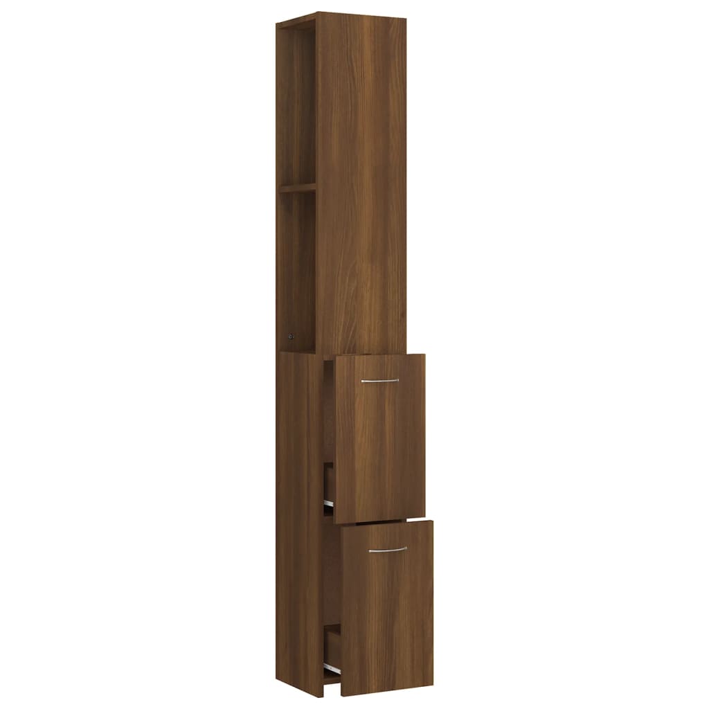 Bathroom Cabinet Brown Oak Look 25x26.5x170 cm Wood Material