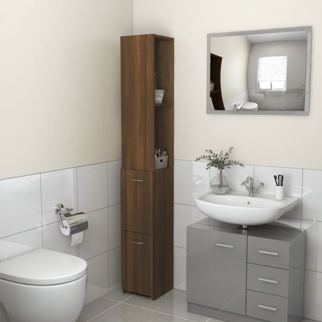 Bathroom Cabinet Brown Oak Look 25x26.5x170 cm Wood Material