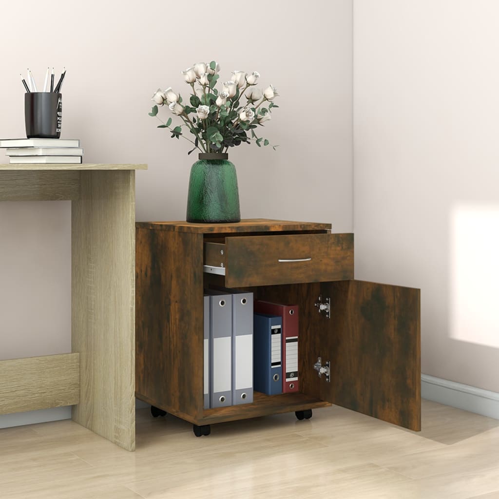 Rolling Cabinet Smoked Oak 45x38x54 cm Wood Material