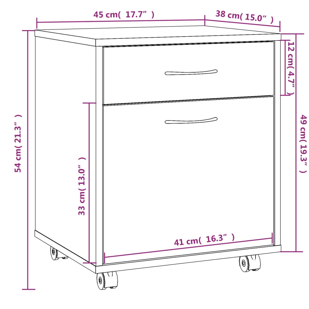 Rolling Cabinet Smoked Oak 45x38x54 cm Wood Material