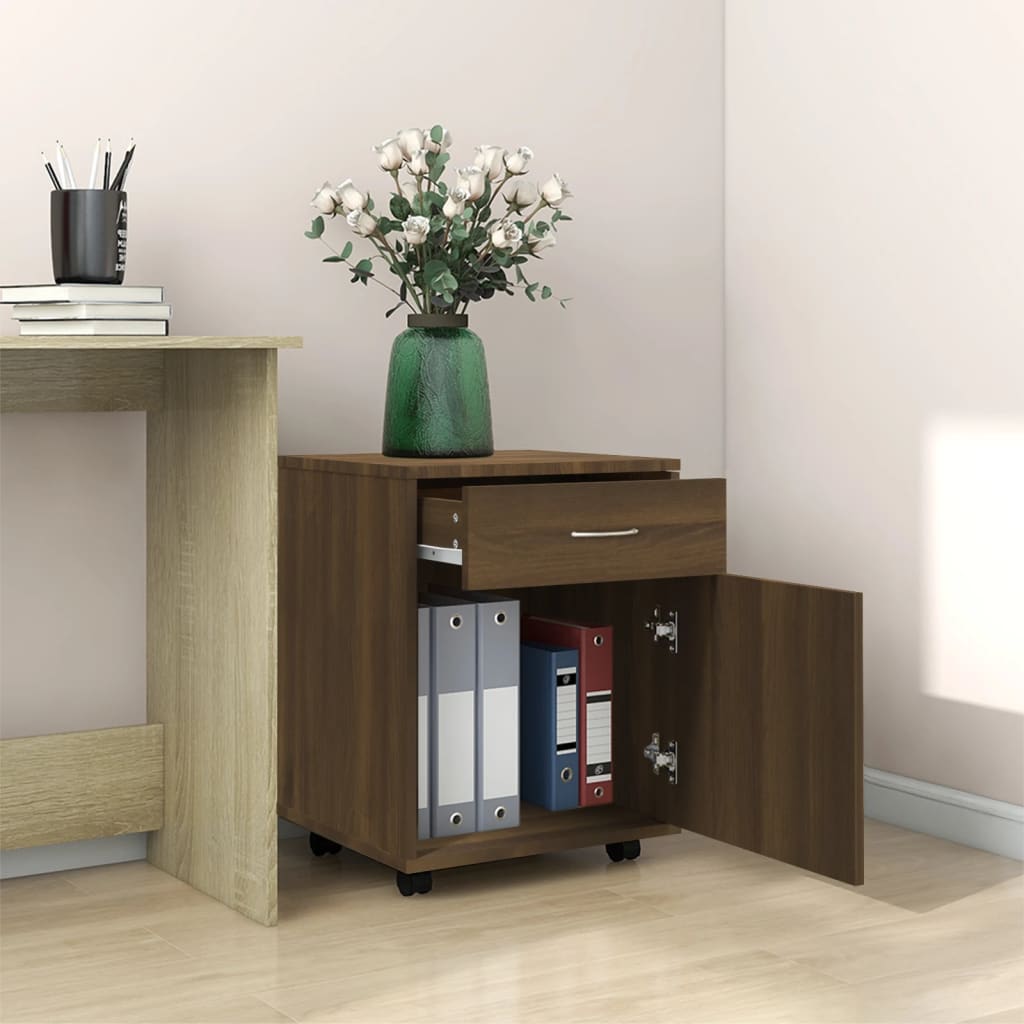 Rolling Cabinet Brown Oak Look 45x38x54 cm Wood Material