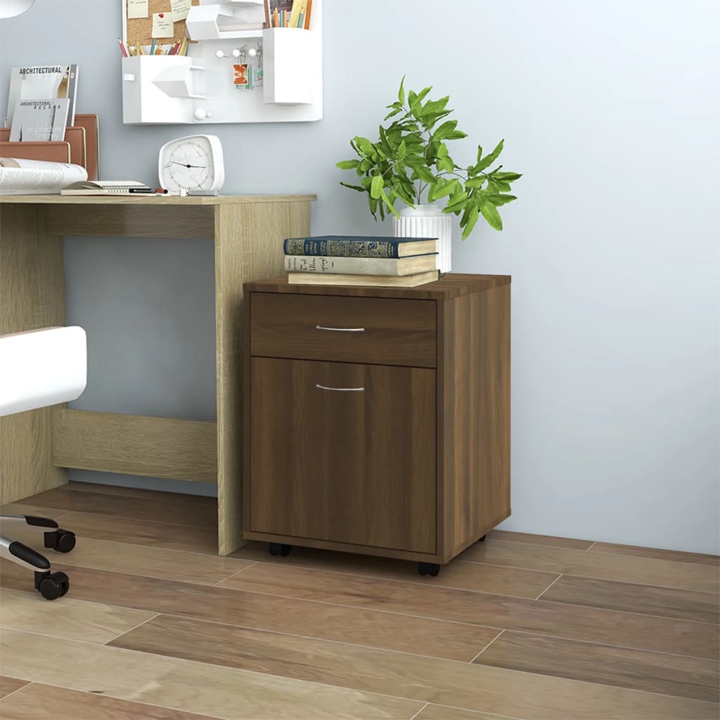 Rolling Cabinet Brown Oak Look 45x38x54 cm Wood Material