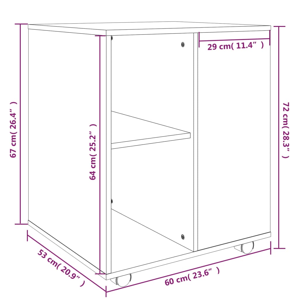 Rolling Cabinet Brown Oak Look 60x53x72 cm Wood Material