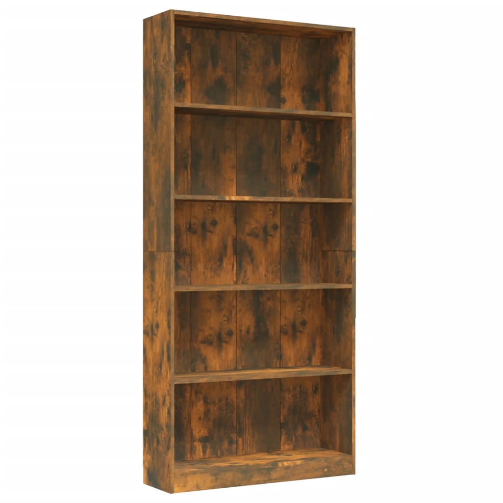 Bookshelf 5 compartments smoked oak 80x24x175 cm wood material