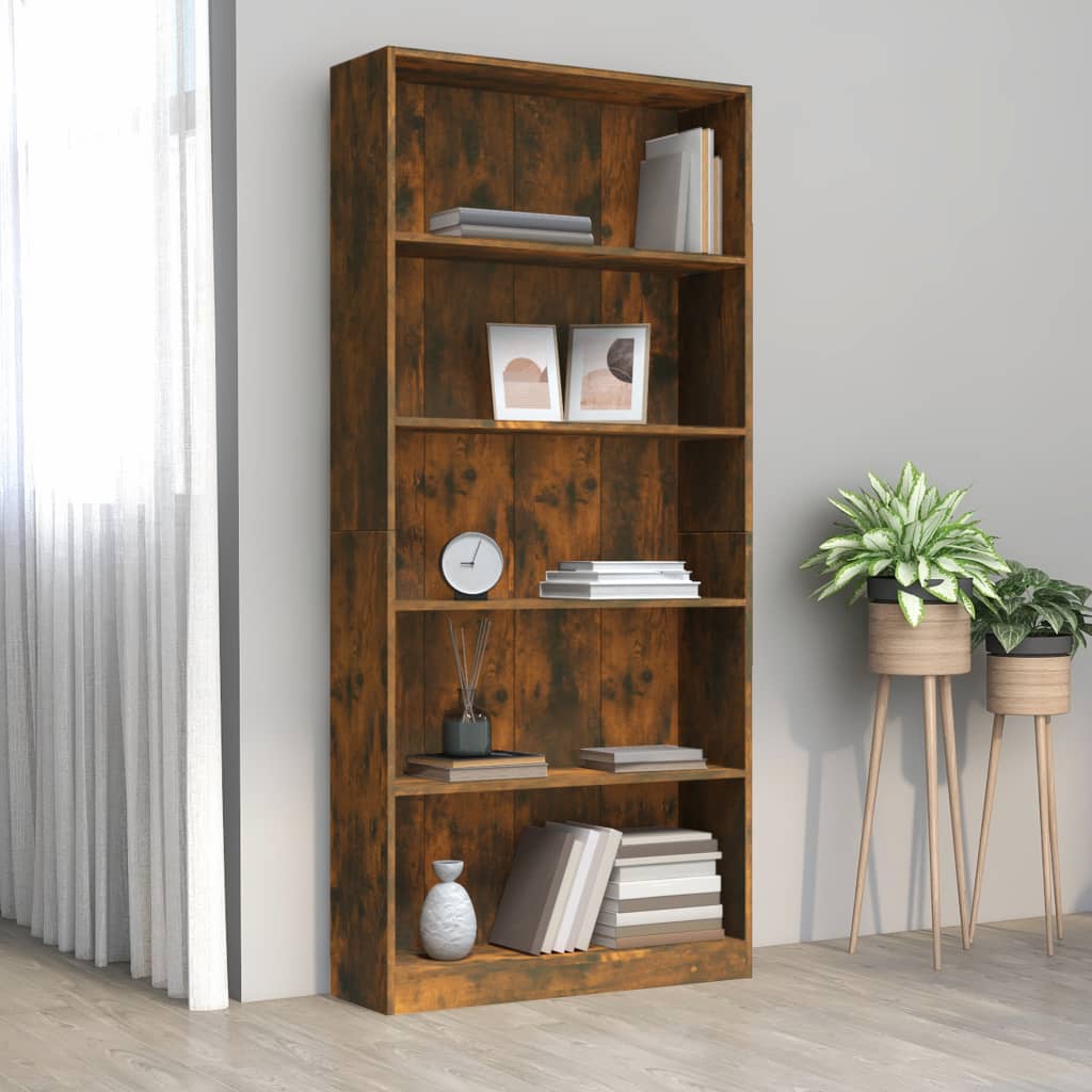 Bücherregal 5 Fächer Räuchereiche 80x24x175 cm Holzwerkstoff