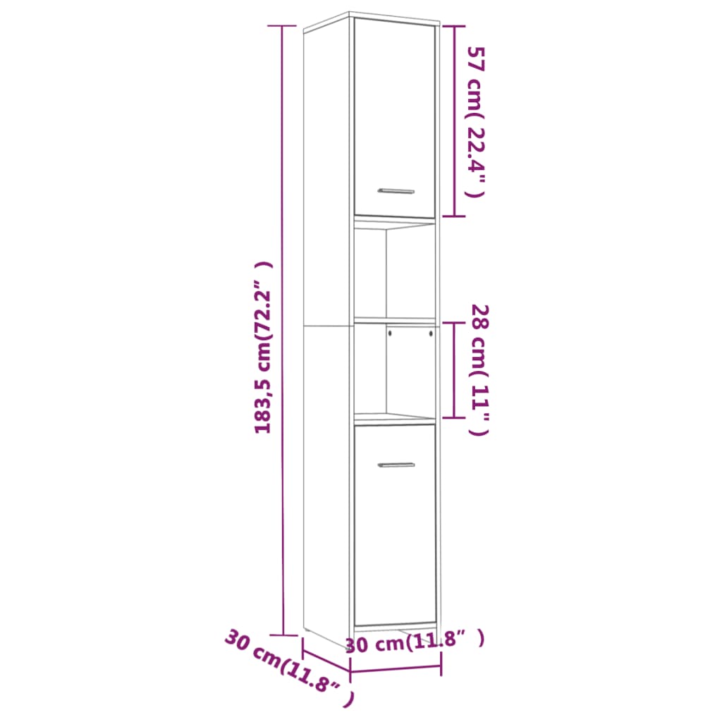 Bathroom Cabinet Smoked Oak 30x30x183.5 cm Wood Material