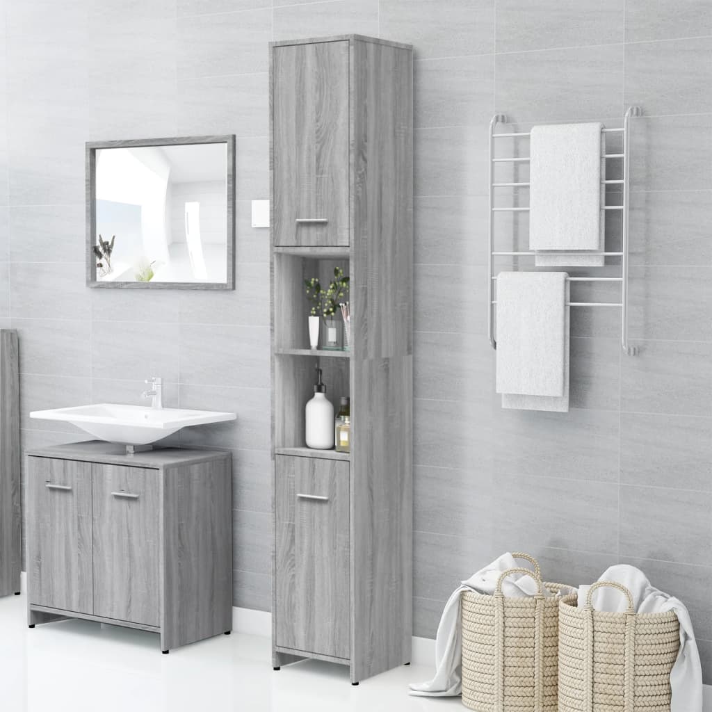 Bathroom Cabinet Gray Sonoma 30x30x183.5 cm Wood Material