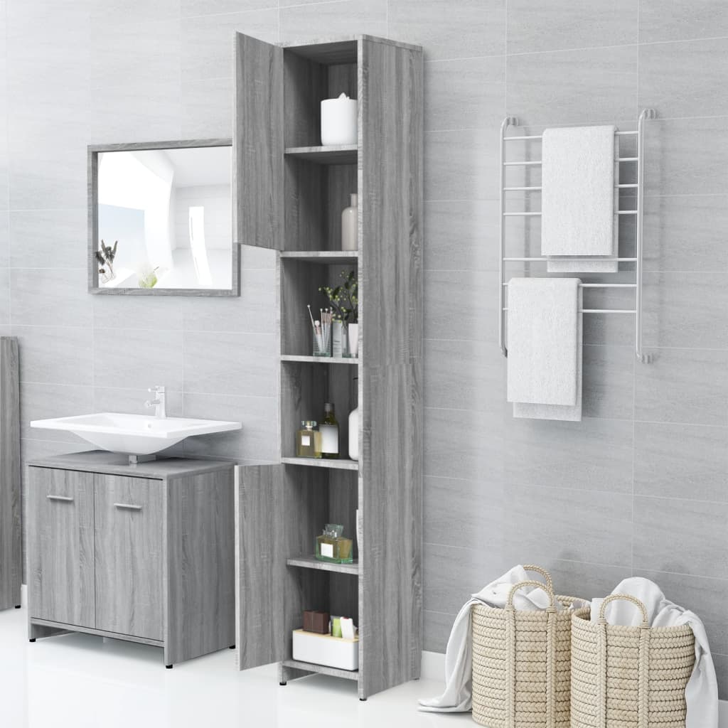 Bathroom Cabinet Gray Sonoma 30x30x183.5 cm Wood Material