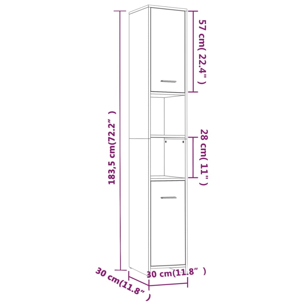 Bathroom Cabinet Gray Sonoma 30x30x183.5 cm Wood Material