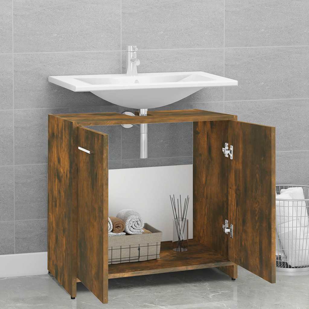 Bathroom Cabinet Smoked Oak 60x33x60 cm Wood Material