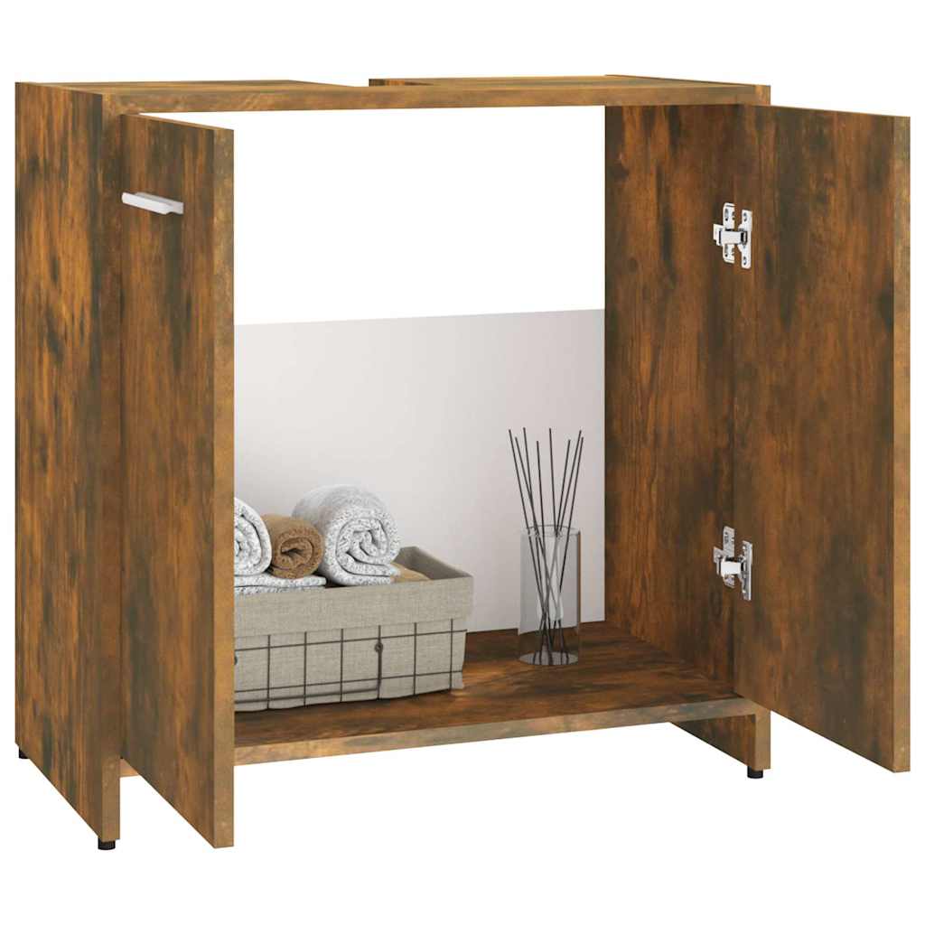 Bathroom Cabinet Smoked Oak 60x33x60 cm Wood Material