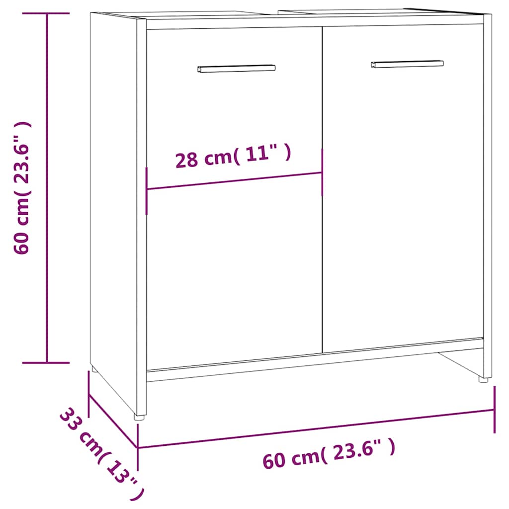 Bathroom Cabinet Smoked Oak 60x33x60 cm Wood Material