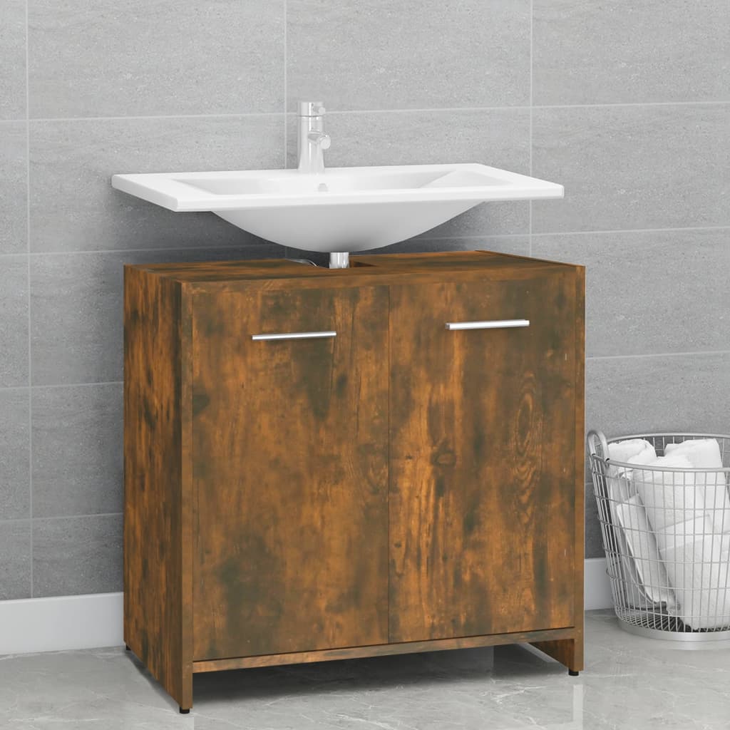 Bathroom Cabinet Smoked Oak 60x33x60 cm Wood Material