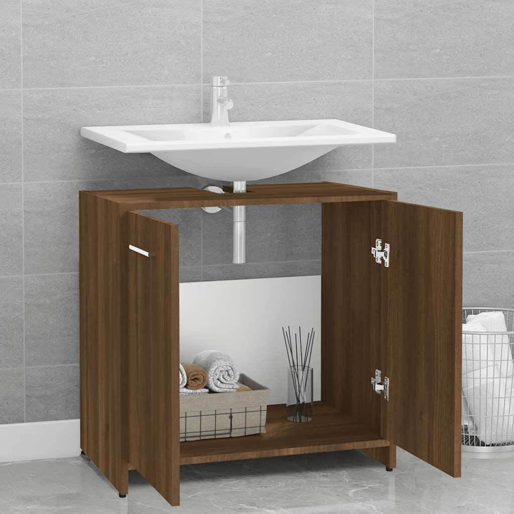 Bathroom Cabinet Brown Oak Look 60x33x60 cm Wood Material