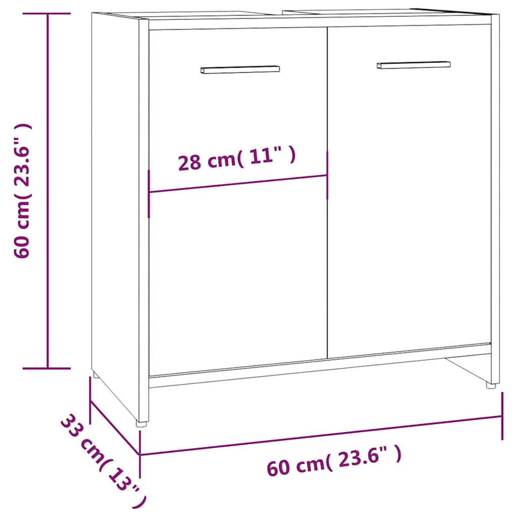 Bathroom Cabinet Brown Oak Look 60x33x60 cm Wood Material