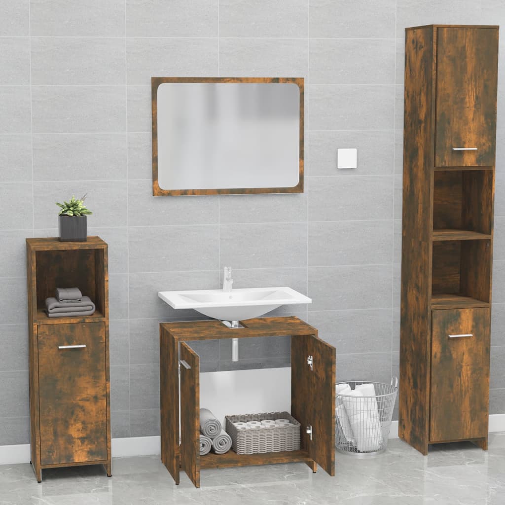 bathroom furniture set smoked oak wood material