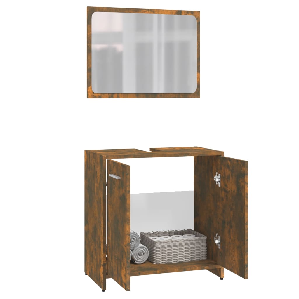 bathroom furniture set smoked oak wood material