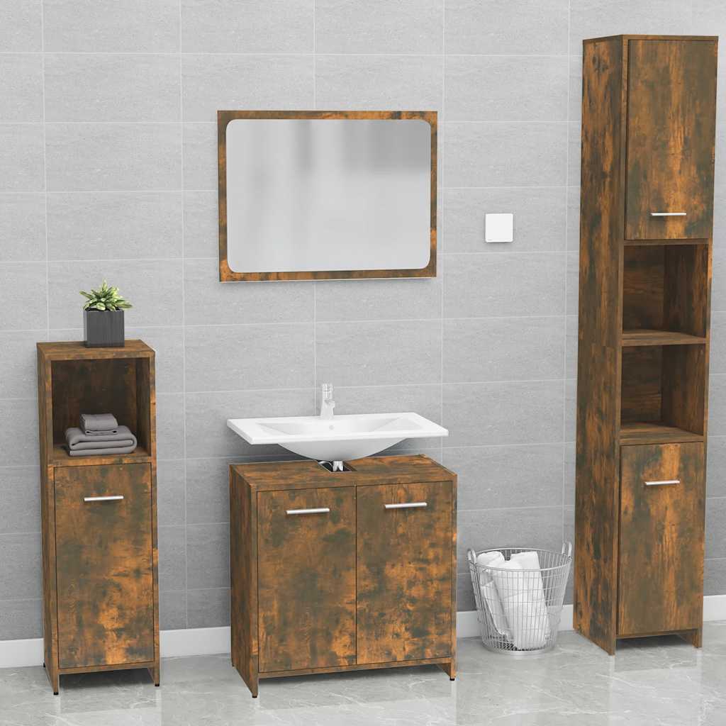 bathroom furniture set smoked oak wood material