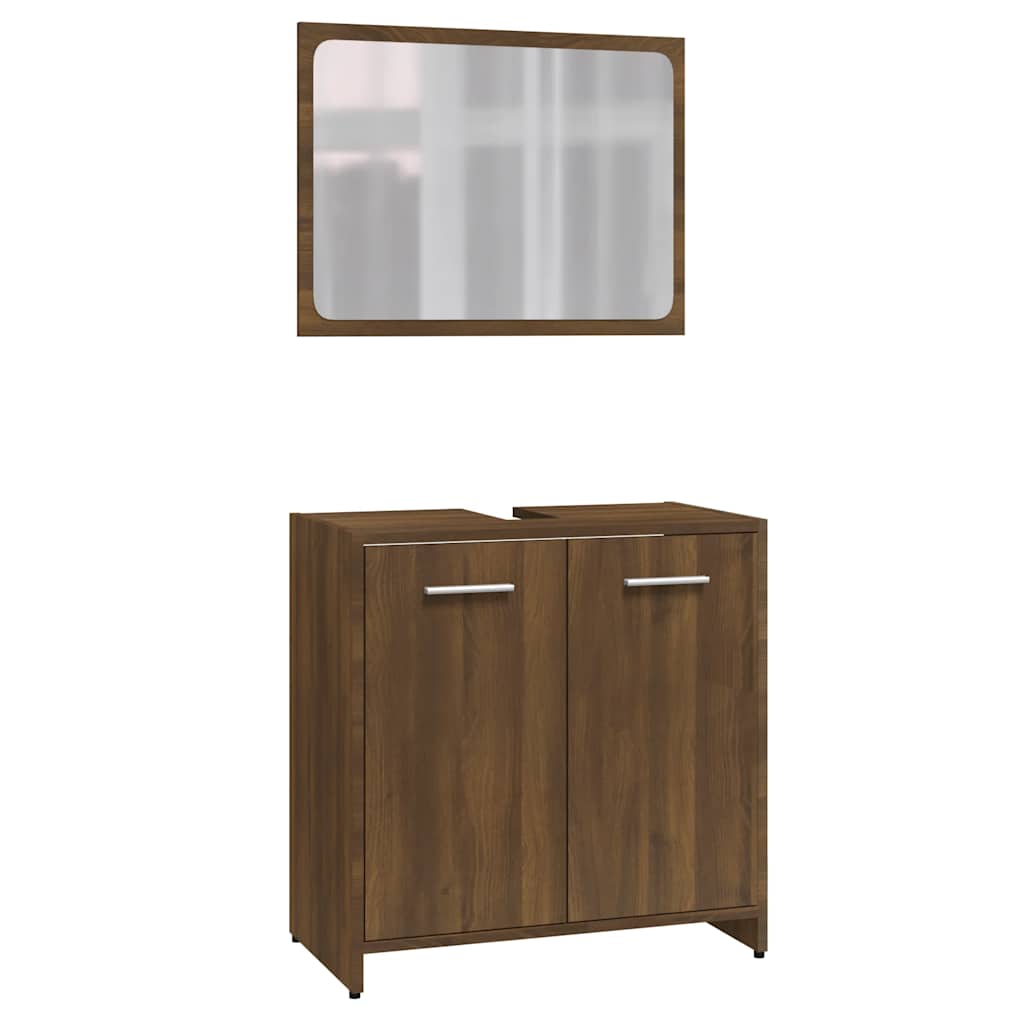 Bathroom Furniture Set Brown Oak Look Wood Material