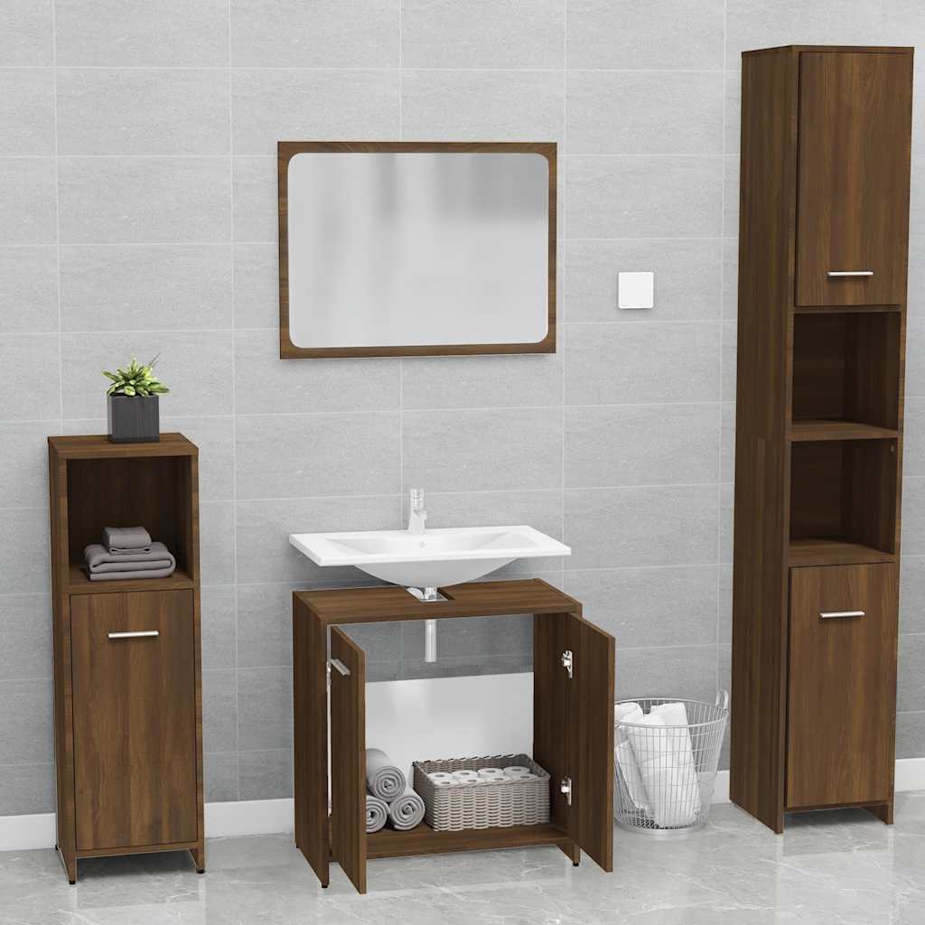 Bathroom Furniture Set Brown Oak Look Wood Material