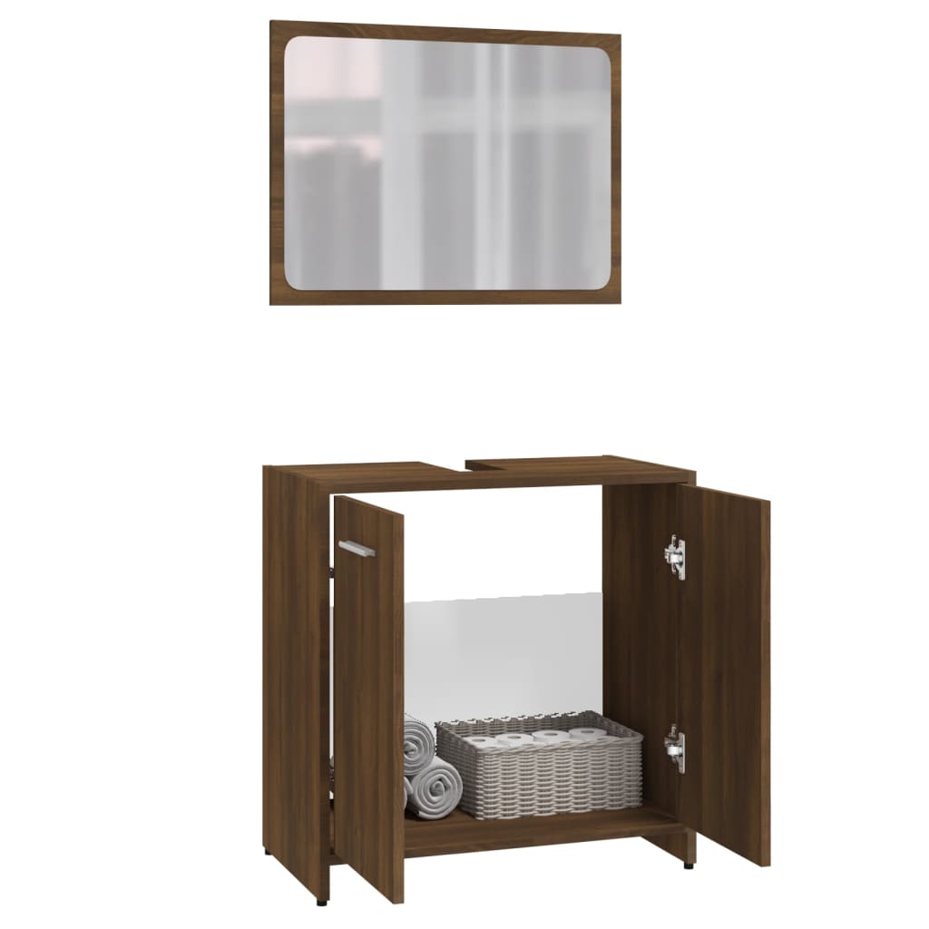 Bathroom Furniture Set Brown Oak Look Wood Material