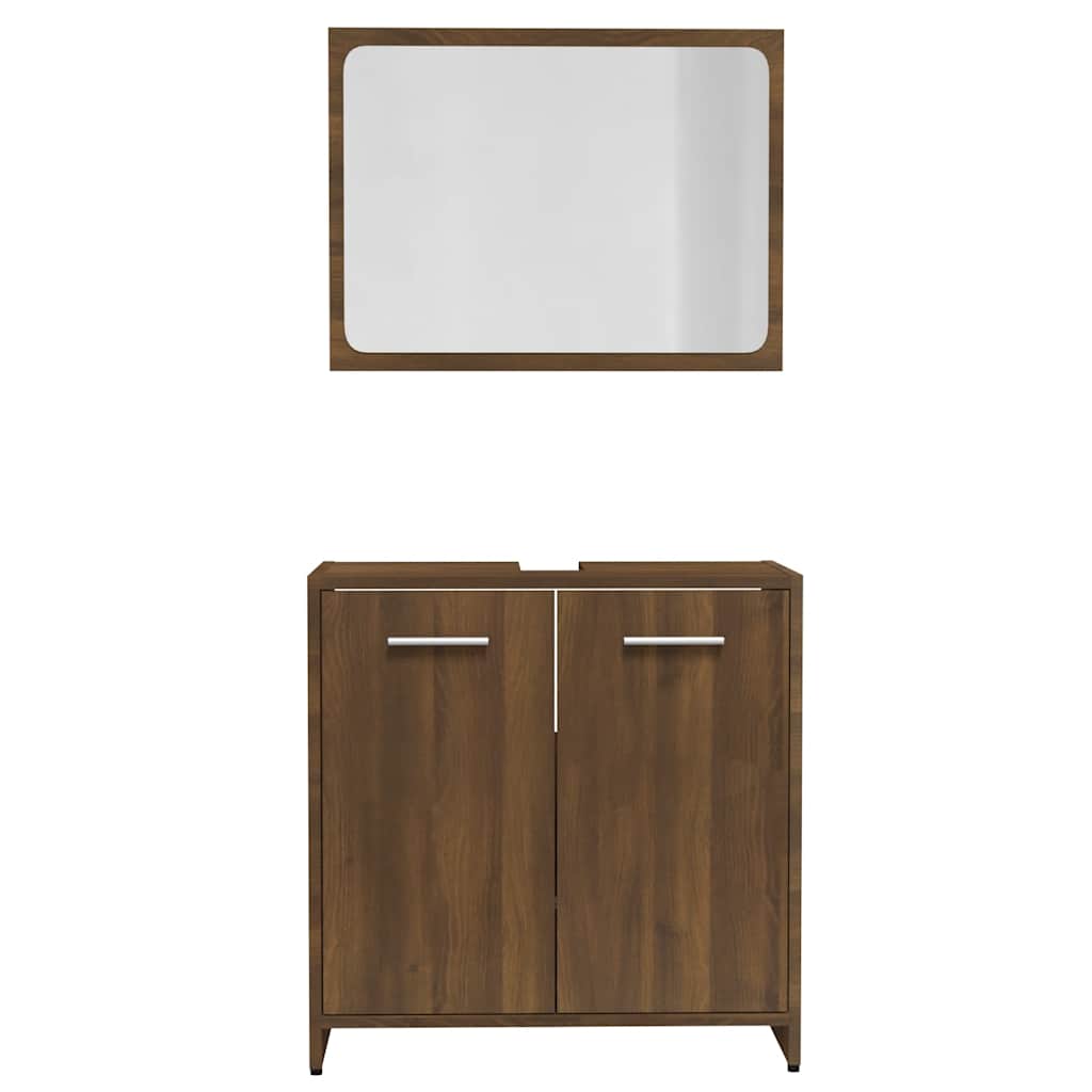 Bathroom Furniture Set Brown Oak Look Wood Material