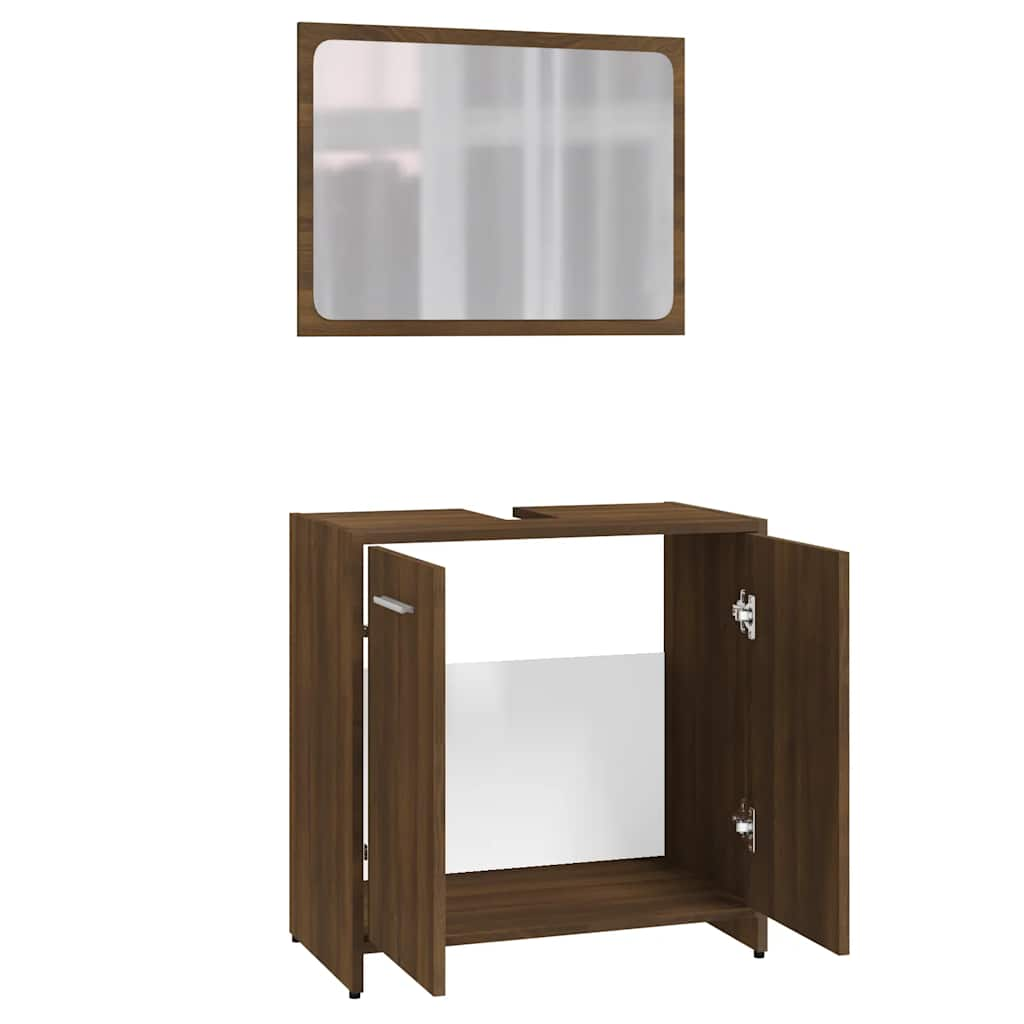 Bathroom Furniture Set Brown Oak Look Wood Material