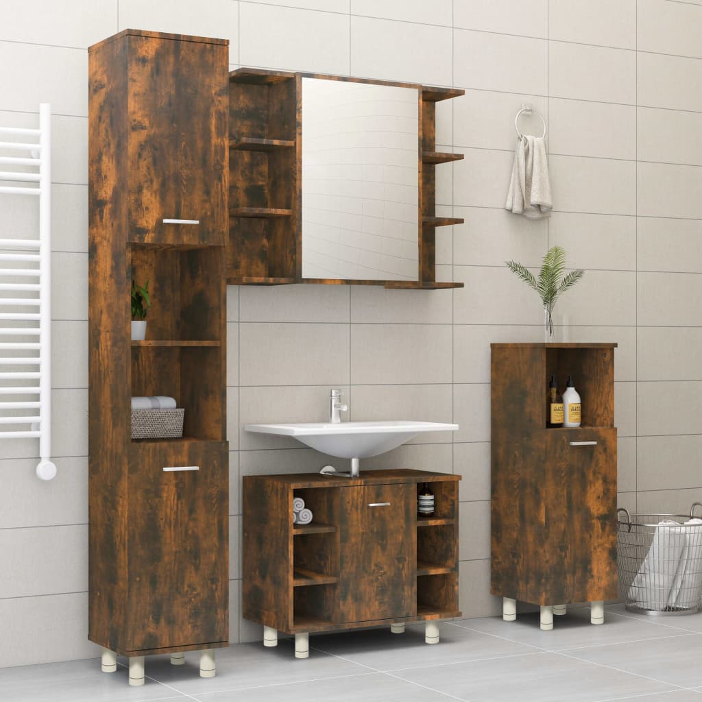 Bathroom Cabinet Smoked Oak 30x30x95 cm Wood Material