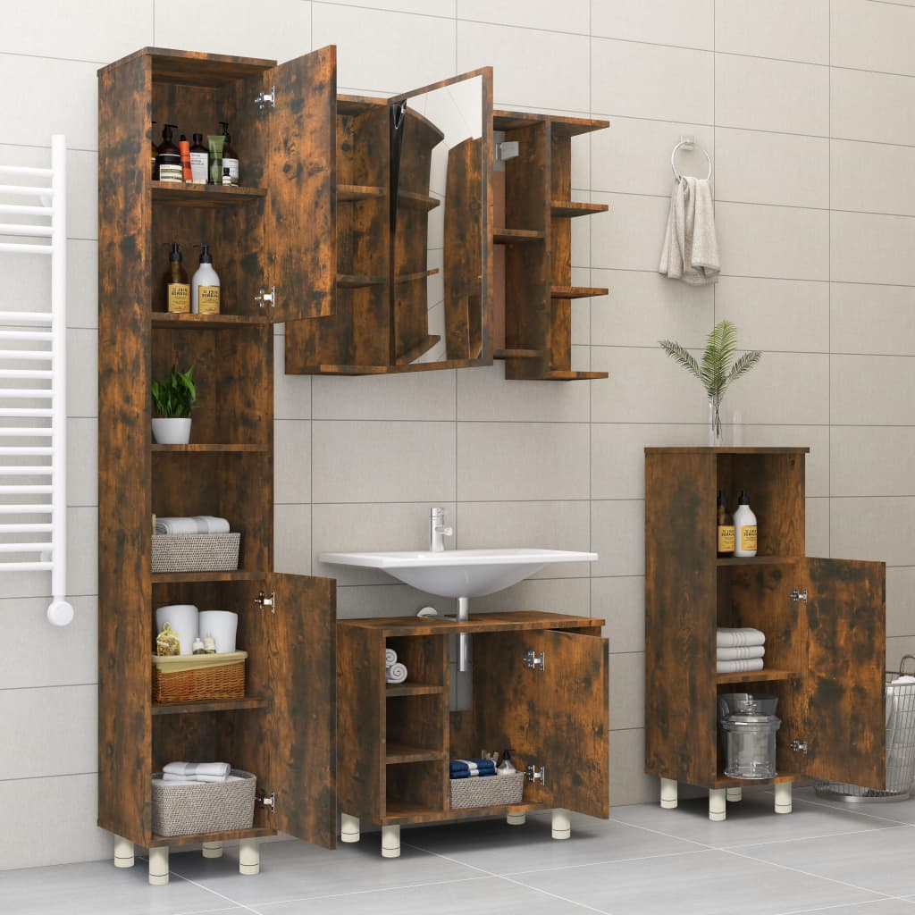 Bathroom Cabinet Smoked Oak 30x30x95 cm Wood Material