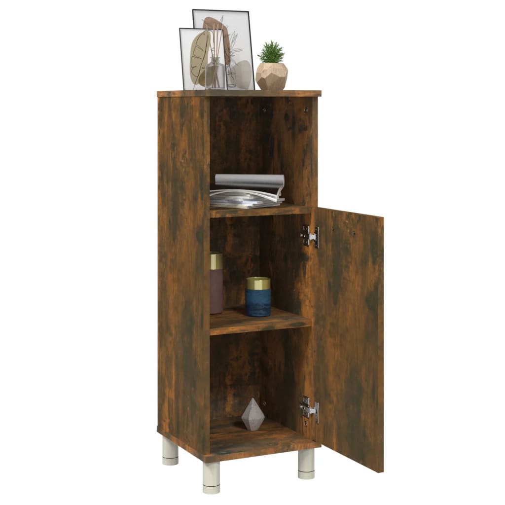 Bathroom Cabinet Smoked Oak 30x30x95 cm Wood Material