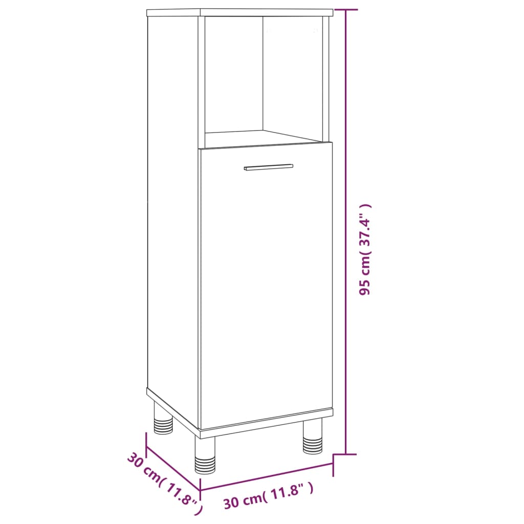 Bathroom Cabinet Smoked Oak 30x30x95 cm Wood Material