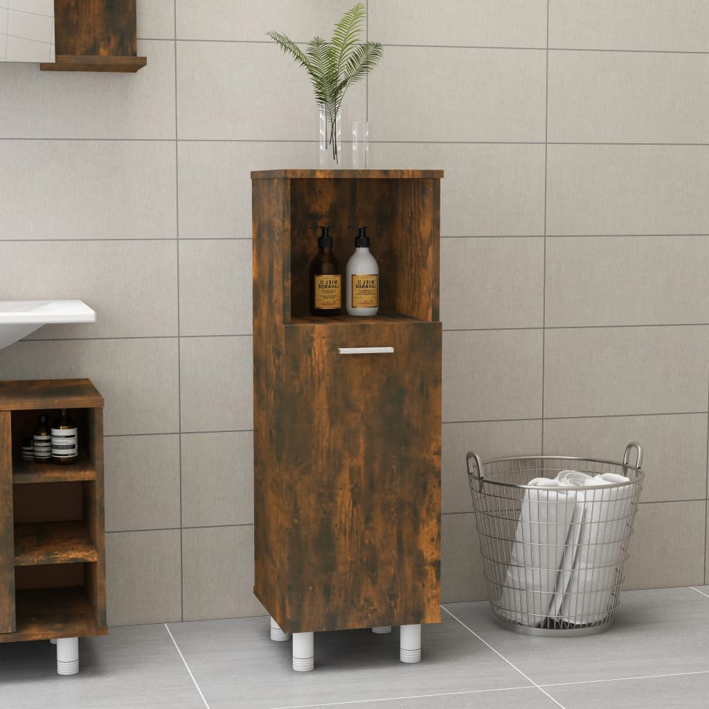 Bathroom Cabinet Smoked Oak 30x30x95 cm Wood Material