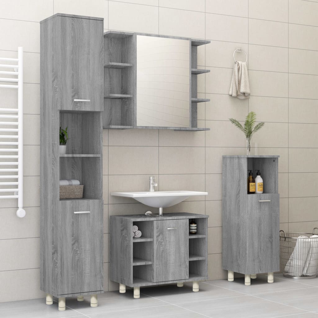 Bathroom Cabinet Gray Sonoma 30x30x95 cm Wood Material