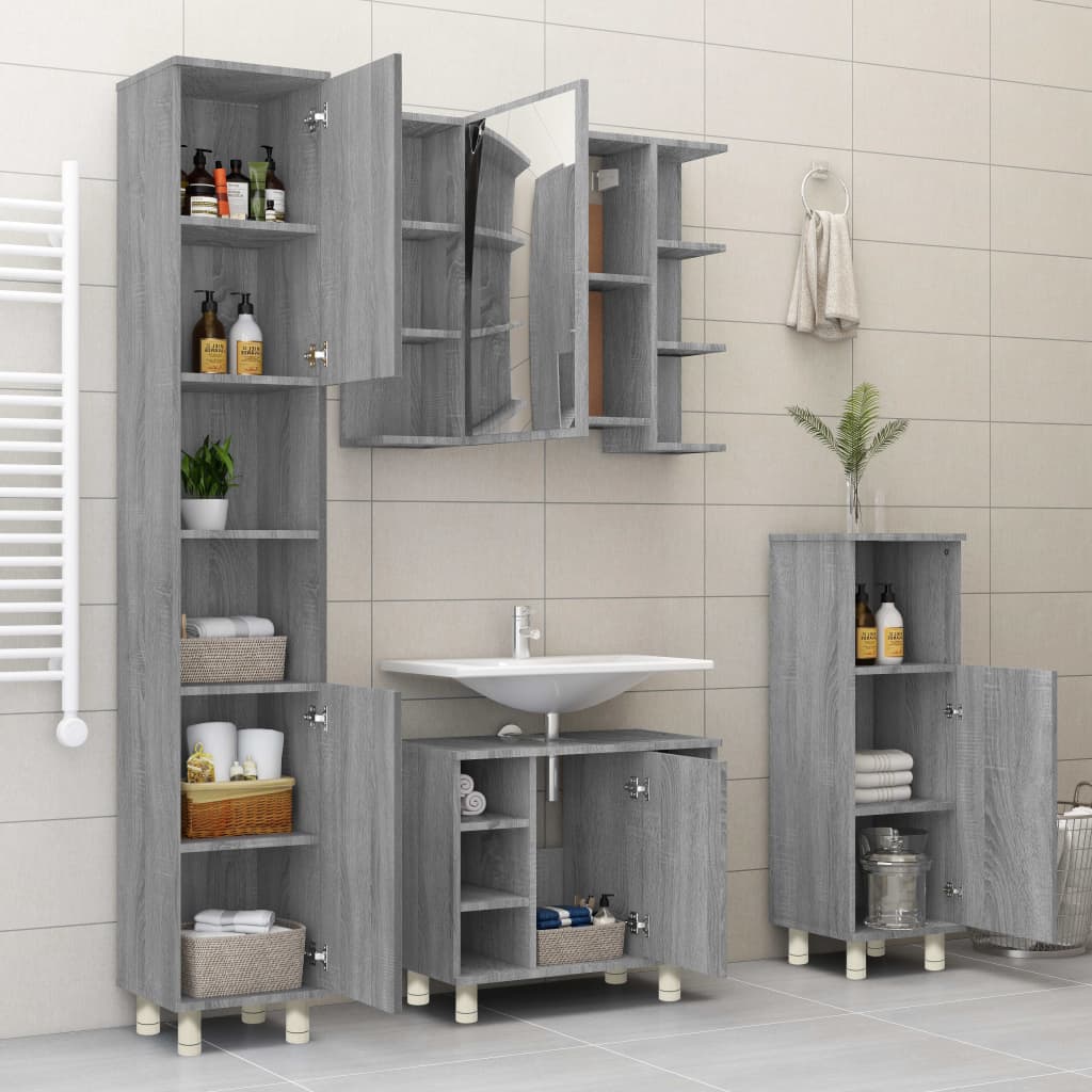 Bathroom Cabinet Gray Sonoma 30x30x95 cm Wood Material