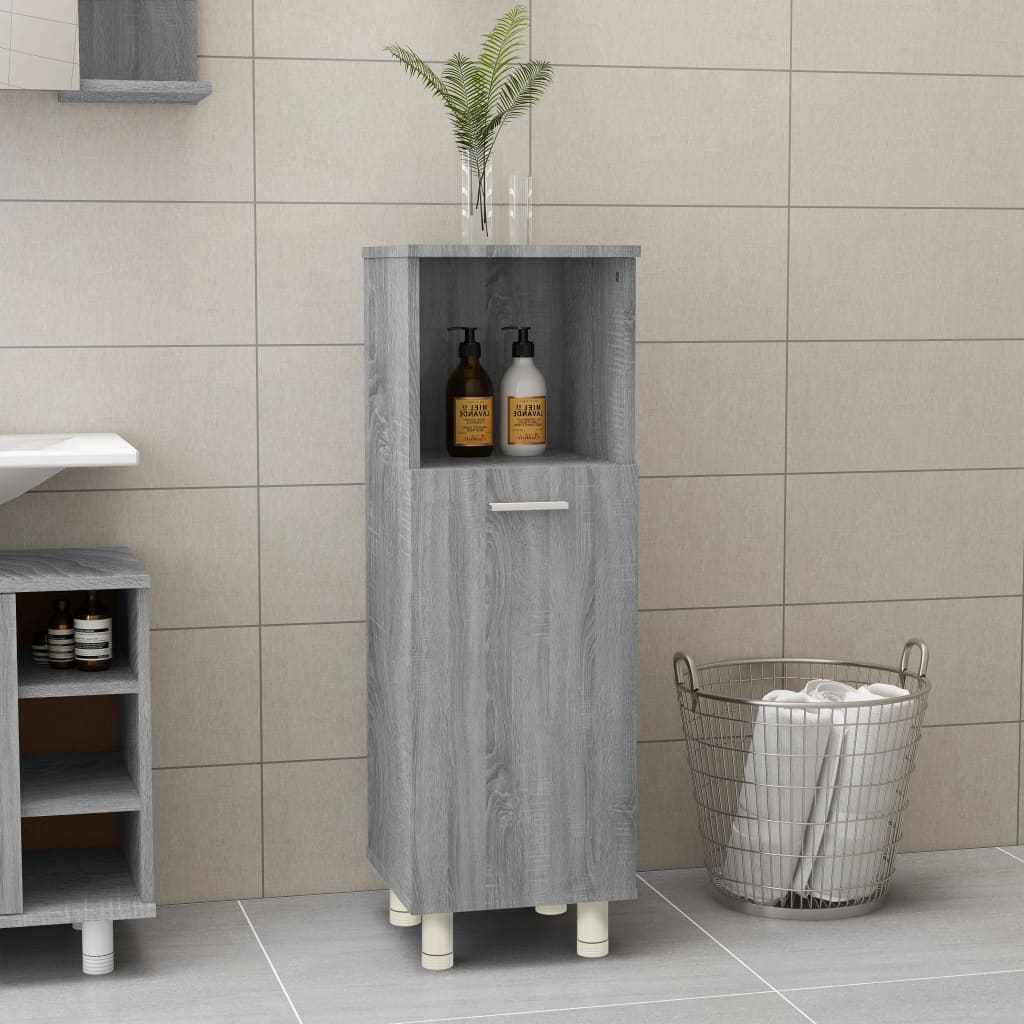 Bathroom Cabinet Gray Sonoma 30x30x95 cm Wood Material