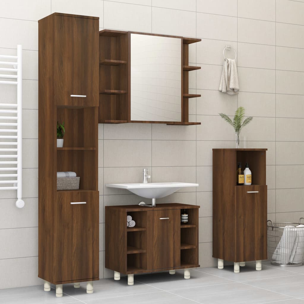 Bathroom Cabinet Brown Oak Look 30x30x95 cm Wood Material