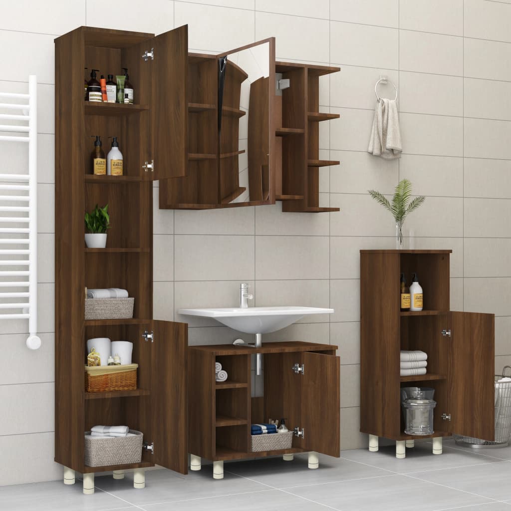 Bathroom Cabinet Brown Oak Look 30x30x95 cm Wood Material