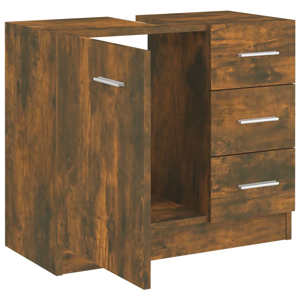 Washbasin cabinet smoked oak 63x30x54 cm wood material