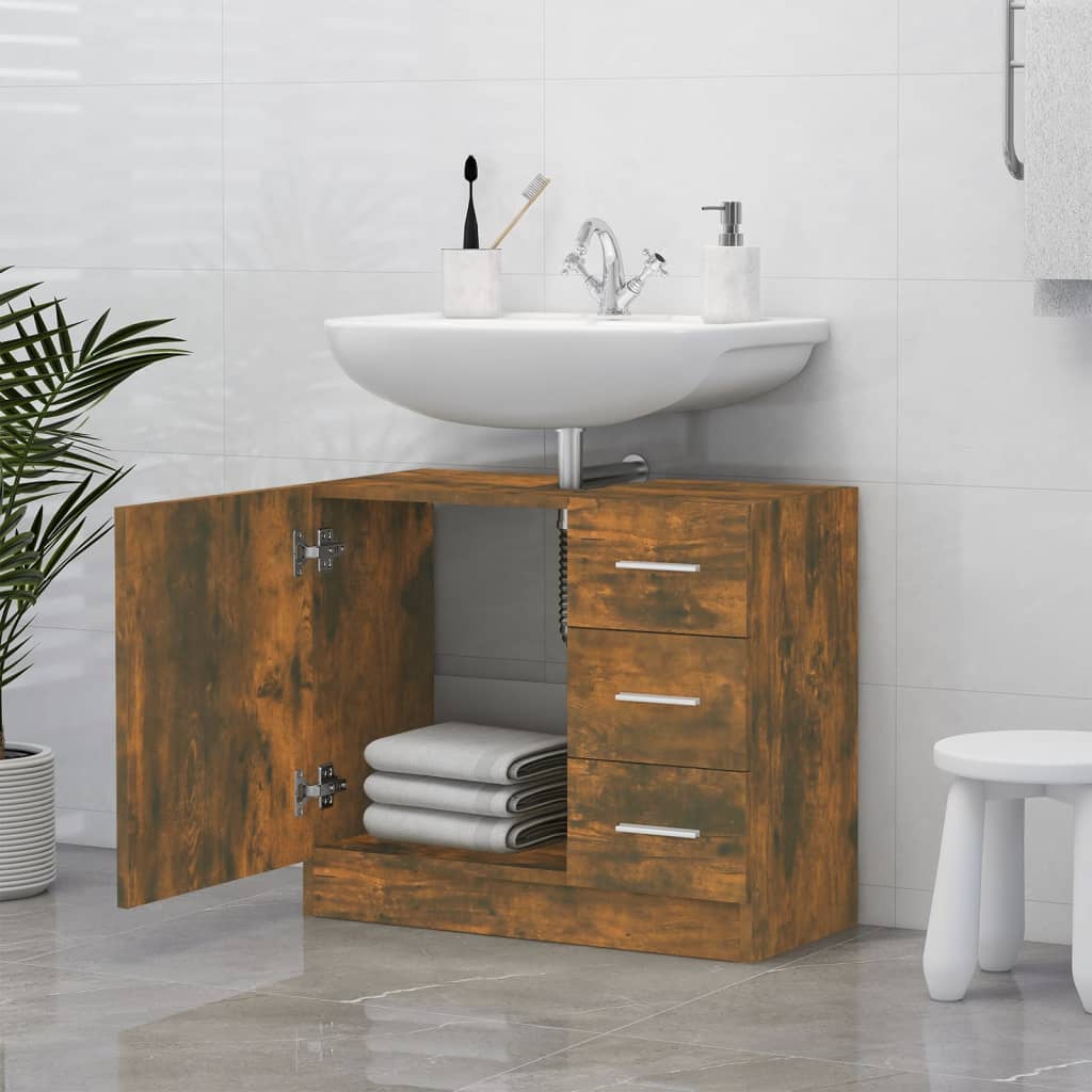 Washbasin cabinet smoked oak 63x30x54 cm wood material