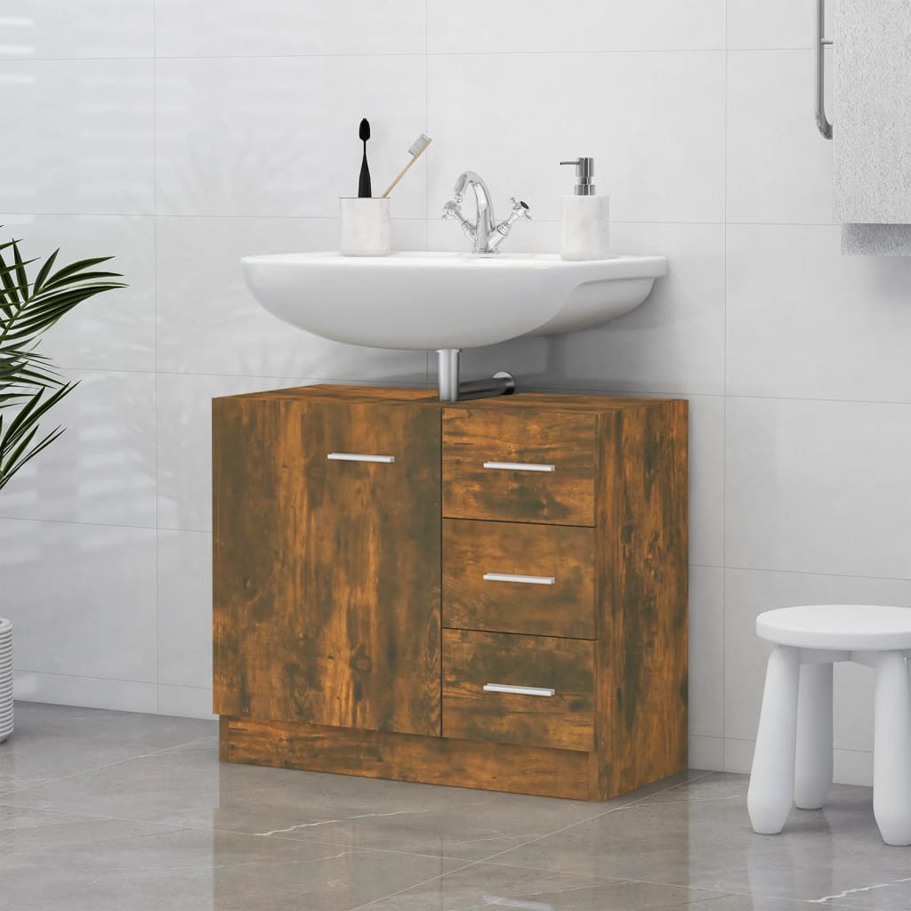 Washbasin cabinet smoked oak 63x30x54 cm wood material