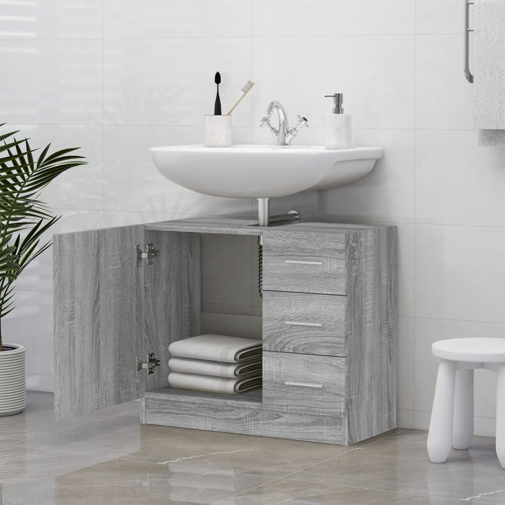 Washbasin Cabinet Grey Sonoma 63x30x54 cm Wood Material