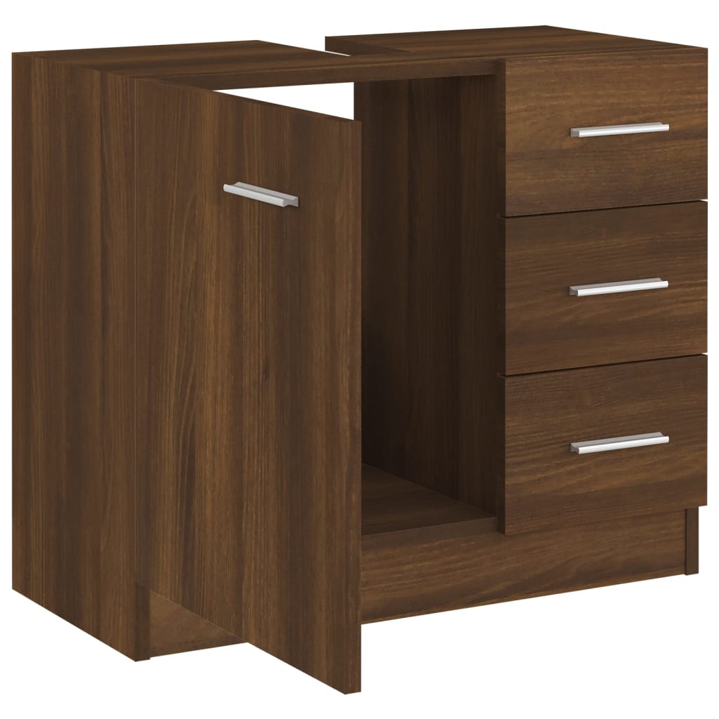 Washbasin Cabinet Brown Oak Look 63x30x54 cm Wood Material