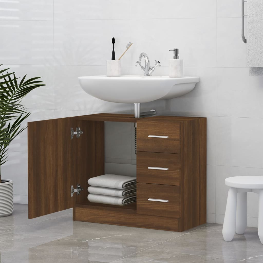 Washbasin Cabinet Brown Oak Look 63x30x54 cm Wood Material