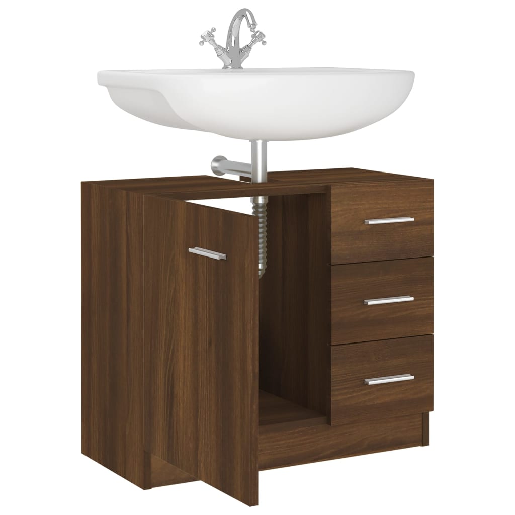 Washbasin Cabinet Brown Oak Look 63x30x54 cm Wood Material